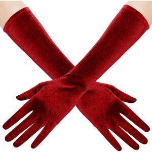 Women's Red Short Velvet Gloves Design Flapper Party Tea Costume Accessories